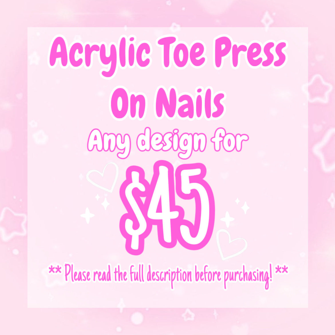 Custom Acrylic Toe Press On Nails *PLEASE READ DESCRIPTION BEFORE PURCHASING*